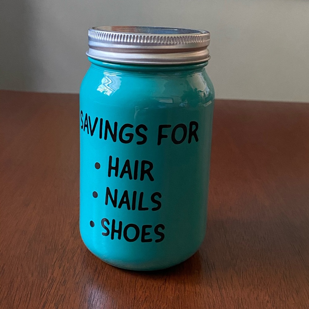 Mason Jar Piggy Bank - Hand-painted Glass